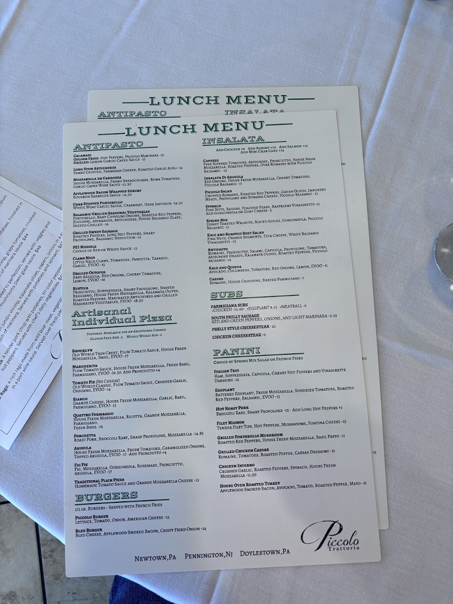 Piccolo Trattoria Menu - Image 1